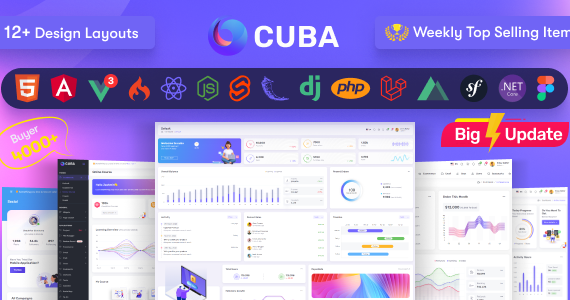 Cuba- HTML, React, Angular, Vue 3, Nuxt, Next Js, Node , Asp.Net, Laravel Admin Dashboard Template